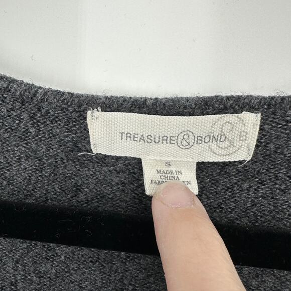 Treasure & Bond Textured Grey V-Neck Long Sleeve Pullover Sweater Womens Small - Picture 6 of 7